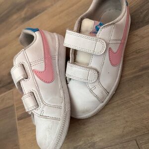 Nike White and Pink Velcro Strap Sneakers